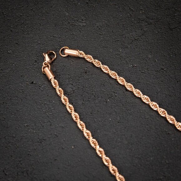 Solid Rose Gold Plated 316 Stainless Steel 4MM Twist Rope Chain Necklace - Picture 6 of 6